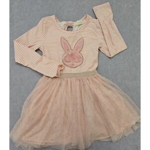 btween Girl's Striped Bunny Tulle Pink Dress Size 6 Easter
